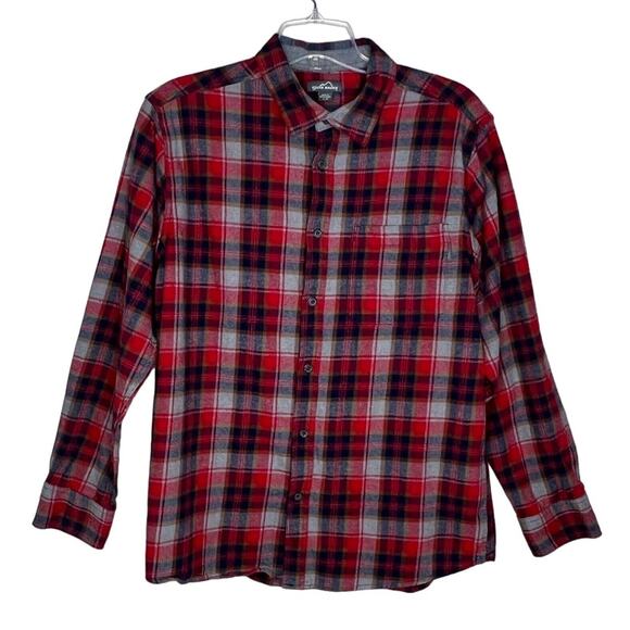 Eddie Bauer Shirt Men XLarge Red Gray Plaid Flannel Button Up Campcore Cabincore - Picture 1 of 7